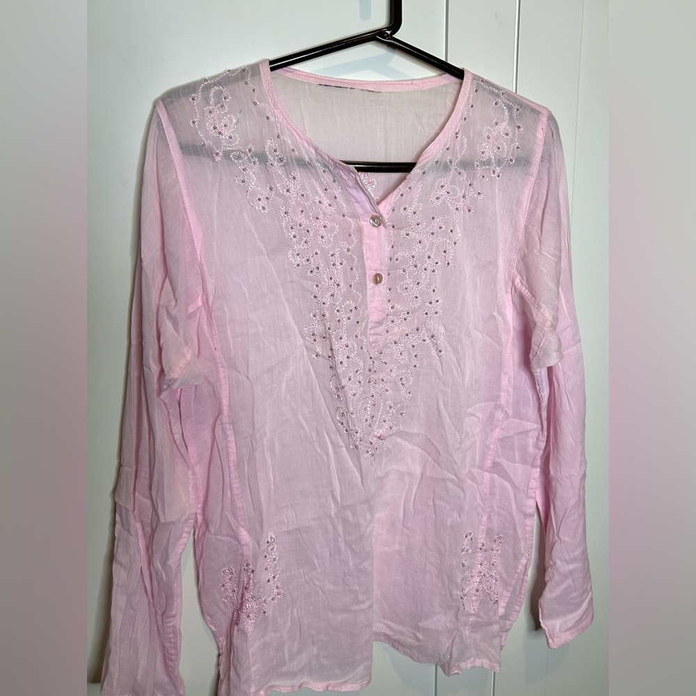 Pink Embroidered Women's Top